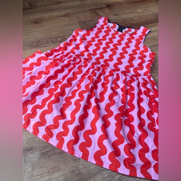 Nooworks Big Pocket dress size 2X red pink squiggle artsy cotton made in CA - Picture 3 of 10